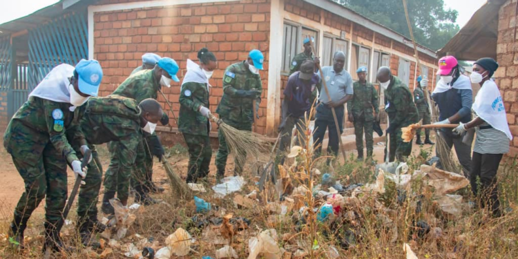 RWABAT-2 Peacekeepers Join Bossembele Residents in Community Clean-Up