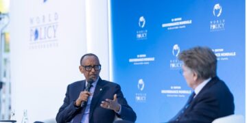 President Paul Kagame speaking about global cooperation at the World Policy Conference