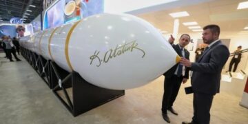 Turkey unveils Yildirimhan missile at the SAHA weapons exhibition.