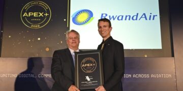 RwandAir celebrates winning the Best Cabin Service in Africa honor at the 2026 APEX Awards