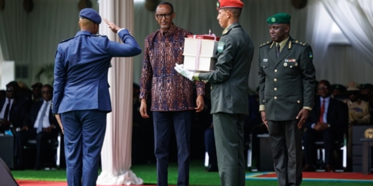 President Paul Kagame speaks at the RDF Command and Staff College graduation ceremony in Musanze.