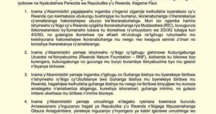 Rwanda Cabinet Approves Major Digital, Environmental, and Investment Initiatives