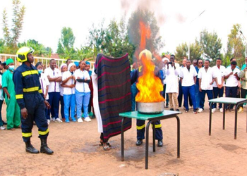 Police in Huye Train Hospital Staff and Caregivers on Fire Prevention and Response