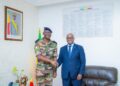 Foreign Ministers Abdoulaye Diop and Olivier Nduhungirehe discussing Rwanda and Mali security cooperation in Bamako.